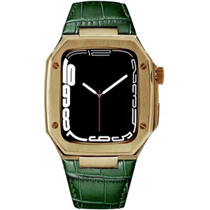 Apple Watch Se 44 mm Uyumlu Modifikasyon Kiti Hublot Tasarım Paslanmaz Çelik Kasa & Deri Kordon