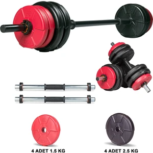 18 kg Kırmızı Siyah Halter Seti ve Dambıl Seti