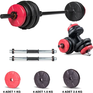 23 kg Kırmızı Siyah Halter Seti ve Dambıl Seti