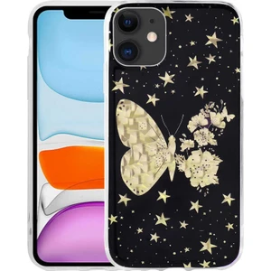 Case 4U Apple iPhone 11 Kılıf Altın Rengi Tasarımlı Parıltılı Desenli Sert Elnov Kapak No2 Renkli