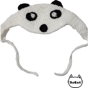 Panda Model Örgü Kedi Başlığı & Şapka Aksesuarı