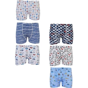 Elastan Desenli Emprime Erkek Çocuk Boxer 6'lı Paket