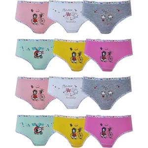 12'li Ekonomik Paket Tutku Baskılı Elastan Kız Çocuk Külot