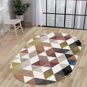 K1270 Saçaksız Dijital Oval Halı Kaymaz Yıkanabilir Mutfak Antre Salon Halısı 80X50