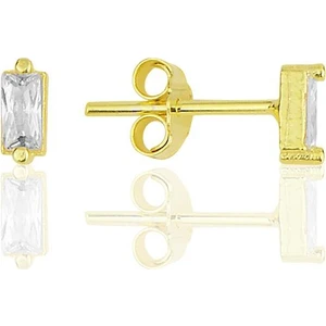 Söğütlü Silver Gümüş Altın Yaldızlı Zirkon Baget Taşlı  Küpe