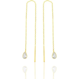 Söğütlü Silver Gümüş Altın Yaldızlı Zirkon Taşlı Damla Zincir Küpe