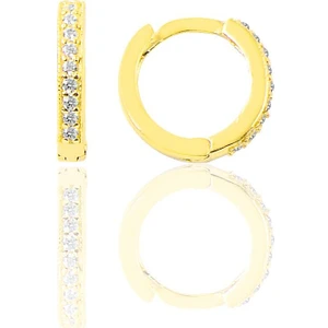 Söğütlü Silver Gümüş Altın Yaldızlı Zirkon Taşlı 10 mm Halka Küpe Tragus Piercing Helix Kıkırdak Küpesi