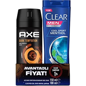 Deodorant Body Spray Dark Temptation 150 Ml + Clear Men Şampuan Cool Sport Menthol 180 Ml