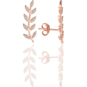 Söğütlü Silver Gümüş Rose Zirkon Taşlı Yaprak Küpe