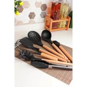 Senin Dükkanın 7 Parça Bambu Saplı Silikon Kepçe Spatula Mutfak Seti (Maşa)