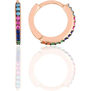 Söğütlü Silver Gümüş Rose Renkli Taşlı 12 mm Halka Küpe