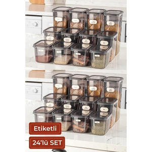 Etiketli 24'lü Set Peggy Şeffaf Kapaklı Uzun Dikdörtgen Saklama Kabı Antrasit