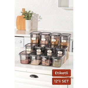 Etiketli 12'li Set Peggy Şeffaf Kapaklı Uzun Dikdörtgen Saklama Kabı Antrasit
