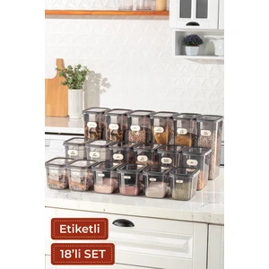 Etiketli 18'li Set Peggy Şeffaf Kapaklı Uzun Dikdörtgen Saklama Kabı Antrasit