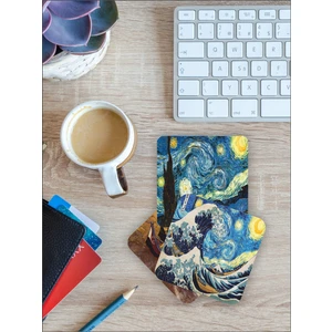  Van Gogh Temalı Ahşap Bardak Altlığı Ahşap Baskılı Altlık 6'lı Set (9 X9CM)