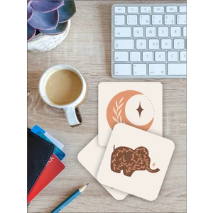 Bohem Fil Temalı Ahşap Bardak Altlığı Ahşap Baskılı Altlık 6'lı set (9 x9CM)