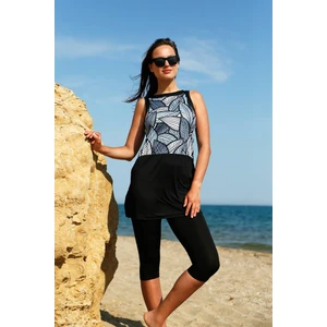 Kadın Siyah Yaprak Desenli Tasarım Yarı Kapalı Mayo M2203