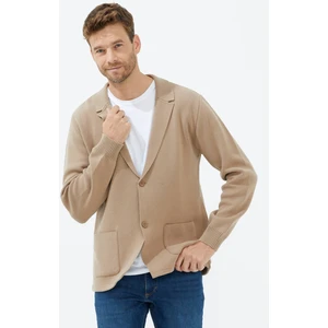 Polo Yaka Düğmeli Triko Ceket - Kamel