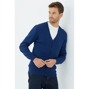 Süet Garnili Saç Örgülü Triko Hırka - Lacivert