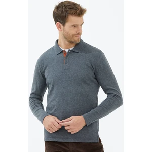 Polo Yaka Patlı  Düğmeli Triko Kazak - Koyu Gri