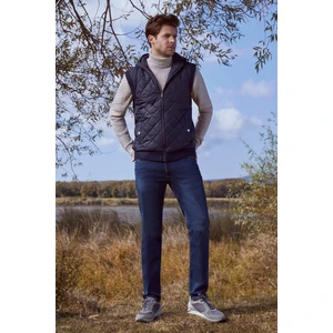 Kapitoneli Kapüşonlu Fermuarlı Triko Yelek - Lacivert