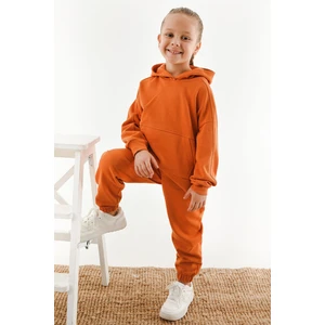 Kapüşonlu Kiremit Kız Çocuk Eşofman Takım