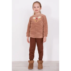 Deer Kahverengi Kız Çocuk Uzun Kol Pijama Takım