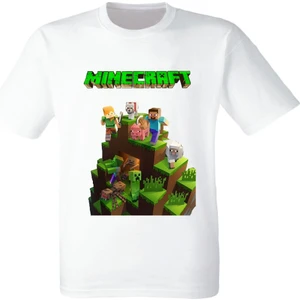 Mınecraft Karışık Minecraft Baskılı  Beyaz Tişört