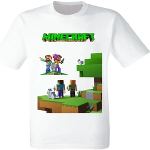 Mınecraft Karışık Minecraft Baskılı  Beyaz Tişört