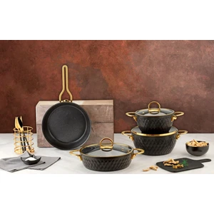 Özlifeinci 7 Parça Granit Set Siyah-Gold
