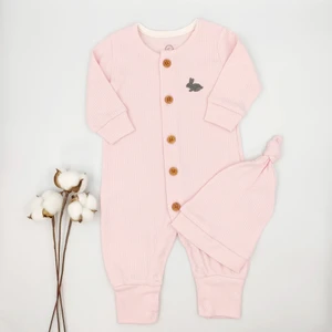 Bebek Star Fitilli Şapkalı Pembe Kız Bebek Tulumu %100 Cotton