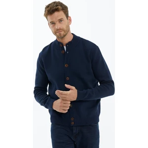 Dik Yaka Düğmeli Triko Hırka - Lacivert