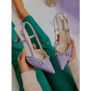 Lila Deri (Moss) Toka Detay Kadın Stiletto