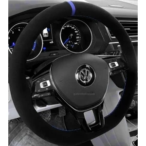 Yeni Vw Caddy 2021+ Dikmeli Direksiyon Kılıfı Alkantra Mavi Yüzük