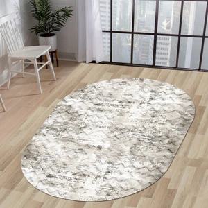K1280 Bej Saçaksız Dijital Oval Halı Kaymaz Yıkanabilir Mutfak Antre Salon Halısı 100X50