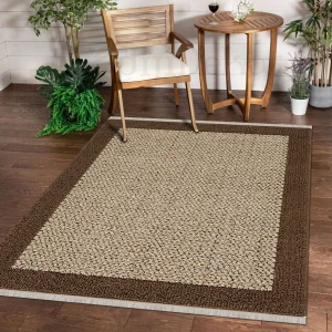 KR4040 Kahve Saçaklı Dijital Halı Bukle Görünümlü Oda Salon Halısı