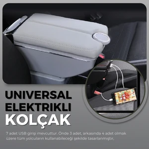 Oto Kolçak Kol Dayama Çift Açılır 7 USB Girişli Tüm Araçlara Uyumlu Kolçak Gri