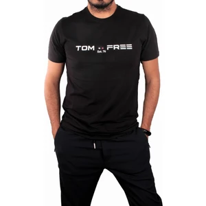 Tom Free Store Erkek Likralı Kaliteli Kumaş Baskılı Bisiklet Yaka Siyah T-Shırt