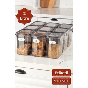 Etiketli 9'lu Set Peggy Şeffaf Kapaklı Uzun Dikdörtgen Saklama Kabı 2 Litre