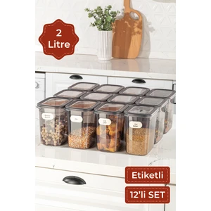 Etiketli 12'li Set Peggy Şeffaf Kapaklı Uzun Dikdörtgen Saklama Kabı 2 Litre