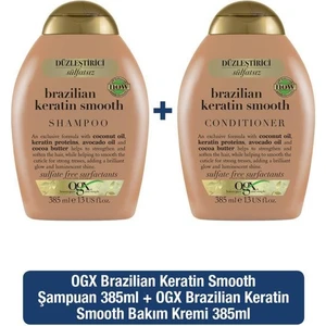 OGX Düzleştirici Brazilian Keratin Sülfatsız Şampuan 385 ml + Sülfatsız Bakım Kremi 385 ml