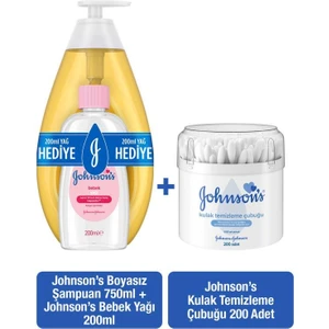 Johnson's Bebek Şampuanı 750 ml + Bebek Yağı 200 ml + Kulak Temizleme Çubuğu 200 Adet