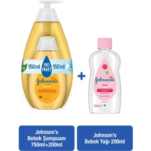 Johnson's Bebek Şampuanı 750 ml + Johnson's Bebek Şampuanı 200 ml + Johnson's Bebek Yağı 200 ml