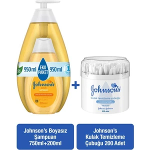 Johnson's Bebek Şampuanı 750 ml + Bebek Şampuanı 200 ml + Kulak Temizleme Çubuğu 200 Adet
