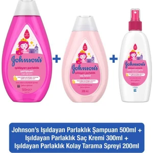 Johnson's Işıldayan Parlaklık Bebek Şampuanı 500 ml + Saç Kremi 300 ml + Sprey 200 ml