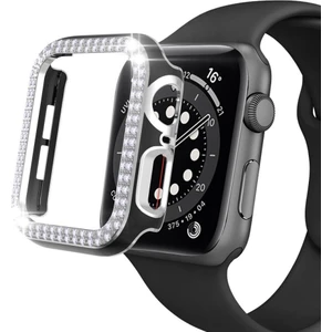 Apple Watch 7 41MM Uyumlu Çift Sıra Parlak Taşlı Rubber Kasa Kapak
