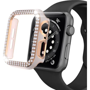 Apple Watch 7 41MM Uyumlu Çift Sıra Parlak Taşlı Rubber Kasa Kapak