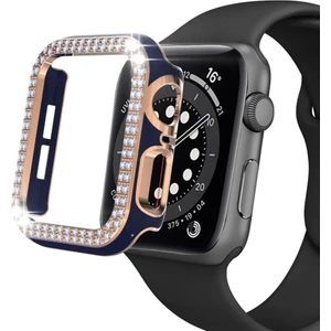 Apple Watch 7 41MM Uyumlu Çift Sıra Parlak Taşlı Rubber Kasa Kapak