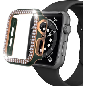 Apple Watch 7 41MM Uyumlu Çift Sıra Parlak Taşlı Rubber Kasa Kapak