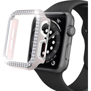 Apple Watch 5 6 40MM Uyumlu Çift Sıra Parlak Taşlı Rubber Kasa Kapak